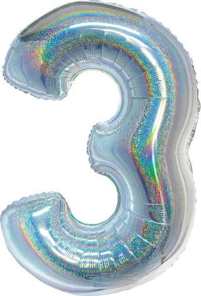 Balon folio numër 3 Beauty &amp; Charm, 76 cm, holografik, argjendtë