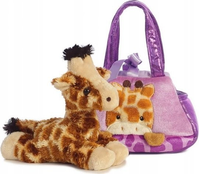 Lodër pelushi Aurora Giraffe in Bag, xhirafë 20.5 cm, set me çantë, vjollcë