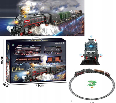 Set tren lodër Trifox Steam Train, me tym, dritë edhe zë, 92.5 cm, i zi