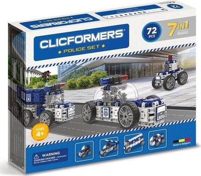 Set ndërtimi Clicformers Police Set, 72 copë, 7 në 1, blu e bardhë