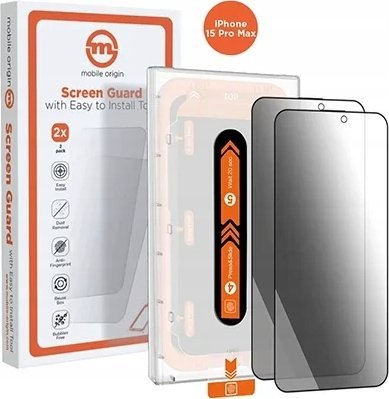 Mbrojtës ekrani Mobile Origin për iPhone 15 Pro Max, xham privatësie 9H, 2 copë, transparent