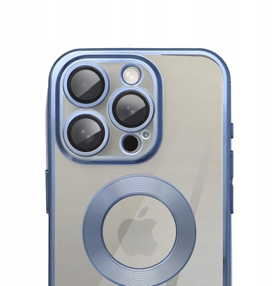 Futrollë OEM GLAM për iPhone 17, mbrojtje TPU, kornizë dekorative, blu