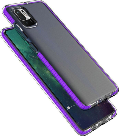 Mbrojtëse telefoni Spring Case për Xiaomi Poco M3 Pro / Redmi Note 10 5G, xhel TPU, e tejdukshme, me kornizë vjollcë