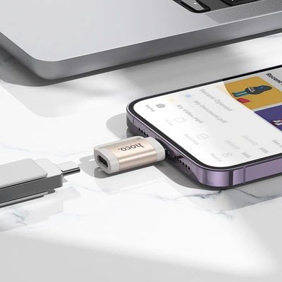 Adapter OTG Hoco UA31B Lightning në USB C, 2A, gri