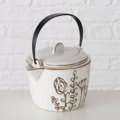 Kanoçe porcelani Boltze Bloma, 1200 ml, me dorezë hekuri, krem