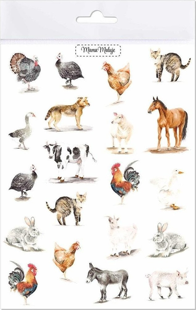 Tatuazhe të larshme Mama Maluje Farm Animals, fletë 14x19 cm, me ngjyra të ndryshme