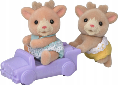 Set lodrash Sylvanian Families Reindeer Twins, figura binjakë dreri me slitë, shumëngjyrësh