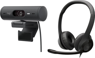 Set kamerë web me kufje Logitech Brio 500 Graphite H390, Full HD, USB, gri