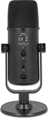 Mikrofon Delock 66822, kondensator USB, me bazë tavoline, i zi