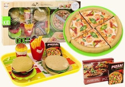 Set lodrash kuzhine Fast Food, 24 pjesë, me pica dhe hamburgerë, shumëngjyrësh