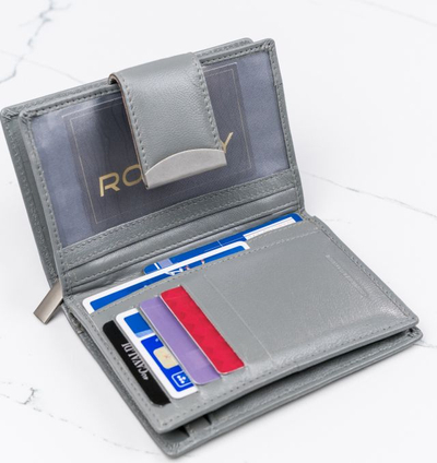 Portofol vertikal për goca 4U Cavaldi, lëkurë natyrale, RFID, gri