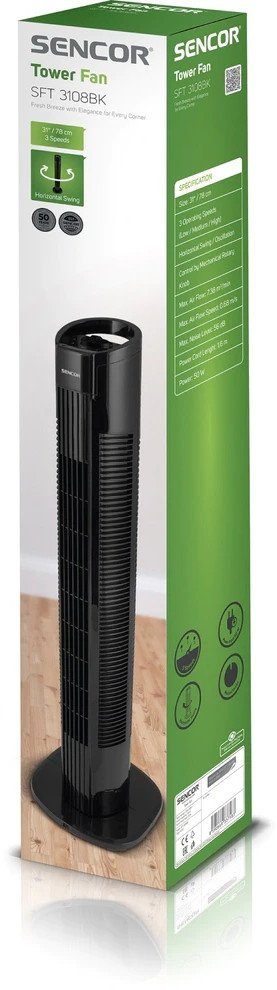 Ventilator kolonë Sencor SFT 3108BK, 50W, 3 shpejtësi, i zi