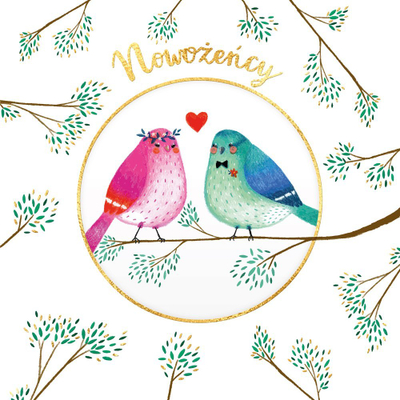 Kartolinë dasme HENRY Card KW Wedding Birds, 15x15cm, me zarf, e artë