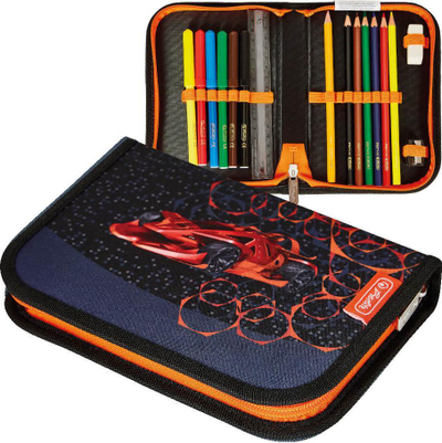 Set çantë shkolle Herlitz Loop Plus Mechanic, ergonomike, për çuna, e zezë me portokalli