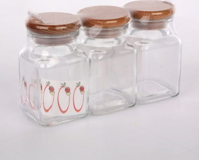 Set kavanozësh qelqi Altom President Line, 3 copë, 150ml, kapak druri natyral