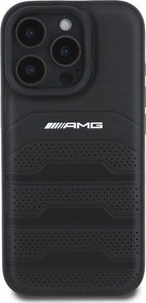 Kapak telefoni AMG Leather Debossed Lines për iPhone 16 Pro Max, lëkurë, kundra gërvishtjeve, i zi