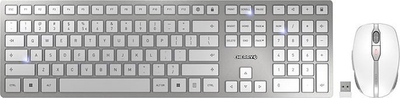 Set tastjere me maus Cherry DW 9100 Slim, pa tela RF 2.4GHz edhe Bluetooth, QWERTY US, argjendi