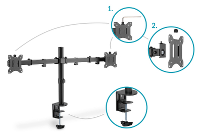 Држач за маса за монитори Digitus DA-90400, за 2 монитори 15"-32", ергономско прилагодување, црна