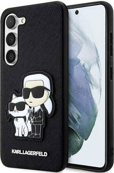 Mbrojtëse telefoni Karl Lagerfeld Karl and Choupette, për Samsung Galaxy S23 Plus, PU Saffiano, e zezë