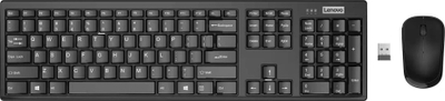 Комплект тастатура и глушец Lenovo 100 Wireless Combo GX30L66303, безжичен, USB нано приемник, црн