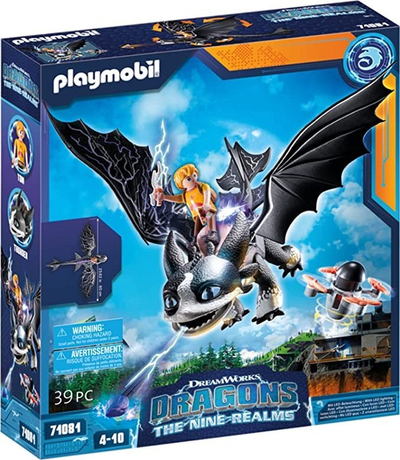 Lodër Playmobil Dragons The Nine Realms Thunder edhe Tom, me drita, me funksion që gjuan