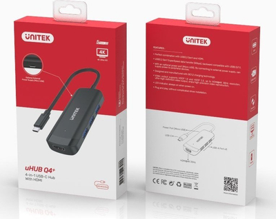 Hub USB C Unitek UHUB Q4+, me 4 porta, USB 3.2 Gen 1, i zi