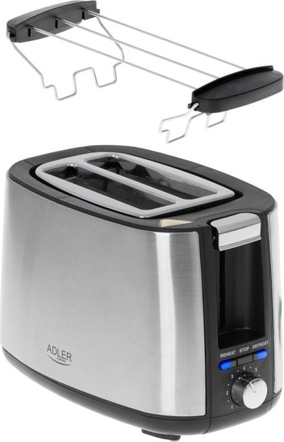 Toster Adler AD 3214, 900W, 7 shkallë pjekje, inox