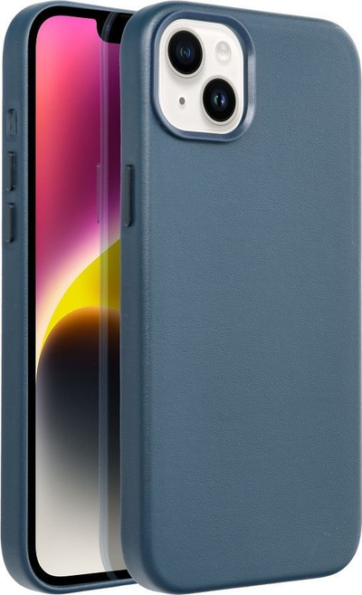 Kapak telefoni Silicone Leather Mag për iPhone 14 Plus, me MagSafe, blu