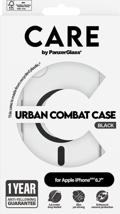 Mbrojtëse telefoni PanzerGlass 0 CARE Flagship, për iPhone 16 Plus, MagSafe, transparente me kornizë e zezë