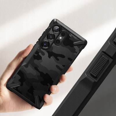 Kapak telefoni Ringke Fusion X Camo për Samsung Galaxy S25 Ultra, i fortë kundra goditjeve, i zi