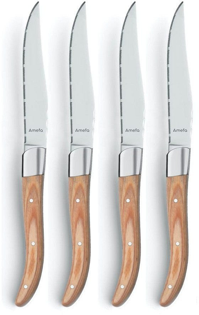Set thika bifteku Amefa Royal Steak Natural, 4 copë, me dhëmbëza, me dorezë dru natyral