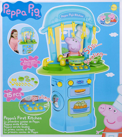 Kuzhinë lodër Peppa Pig My First Kitchen, 15 pjesë, me zë e drita, blu jeshile