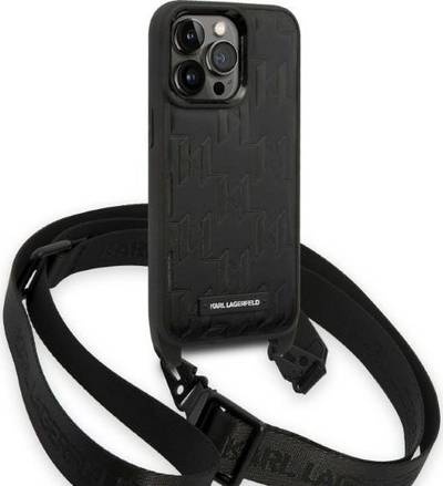 Mbulesë telefoni Karl Lagerfeld KLHCP14LSTMMK, për iPhone 14 Pro 6.1", me rrip, e zezë