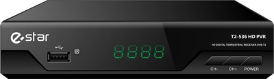 Marrës tokësor digjital E-STAR T2-536 HD PVR, DVB-T DVB-T2, HDMI USB, i zi
