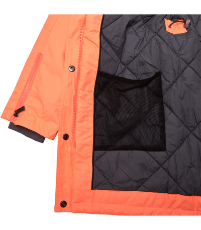 Parka për gra Huppa Vivian, 200g, me kapuç me lesh natyral, ngjyrë koral neon