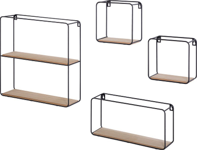 Raft muri BRITO Shelving Unit, metal druri, set 4 copë, i zi