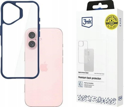 Mbulesë telefoni 3mk Satin Armor Case+ për iPhone 16, e fortë, transparente, blu