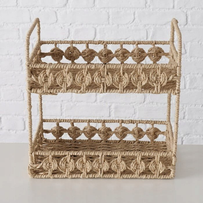 Raft dekorativ Charis Wicker Boho, 30x30 cm, me 2 kate, ngjyrë natyrale