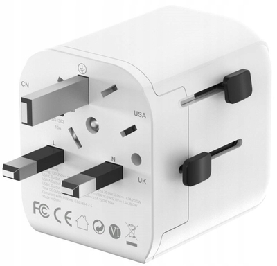 Përshtatës udhëtimi Gembird Grounded Universal, 20W, USB C PD, USB A QC, i bardhë