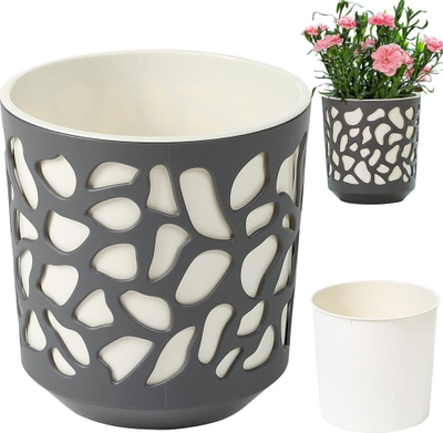 Vazo lulesh Lamela Flower Pot Duet 763 D29, plastike, antracit me krem