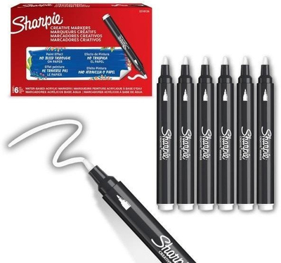 Set markera akrilik Sharpie SAN2218126, majë e rrumbullakët, 6 copë, të bardhë
