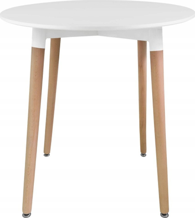 Маса KAMI Round, 80cm, дрвени нозе природна боја, бела