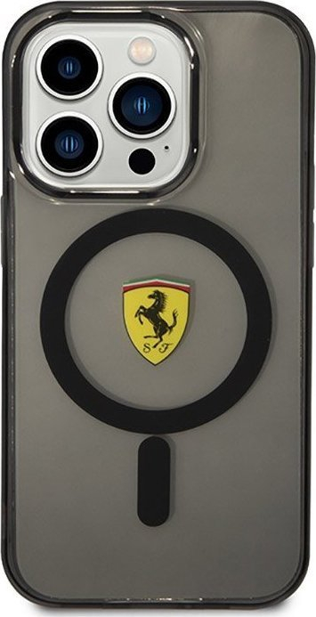Maskë telefoni Ferrari Translucent MagSafe për iPhone 14 Pro, gjysmë transparente, e zezë