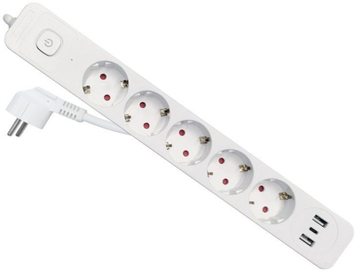 Zаструен продолжувач Equip 245555, 5x Schuko, 3x USB, кабел 2.5m, бел