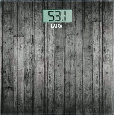 Peshore banjoje dixhitale Laica PS1065N, deri 180kg, ekran LCD, gri me dizajn druri