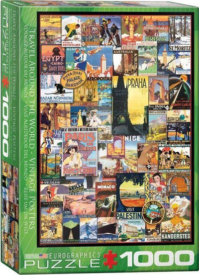 Puzzle Eurographics Travel Around the World Vintage Posters, 1000 copa, shumëngjyrësh