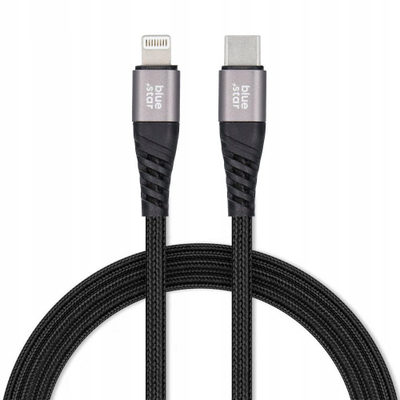 Kabllo USB Lightning Blue Star Premier, 1.2m, 2.4A, USB 2.0, e zezë