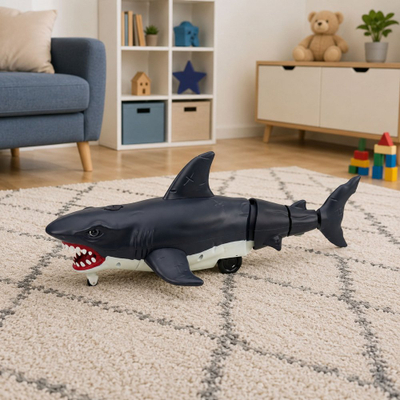 Lodër peshkaqen me telekomandë LeanToys Shark, efekt tymi, drita LED, i zi