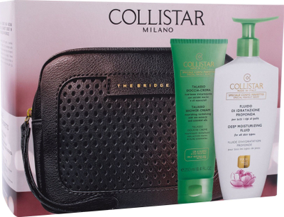 Set për kujdes trupi Collistar Deep Hydration Fluid, losion 400 ml, scrub 150 ml, me çantë tualeti të zezë