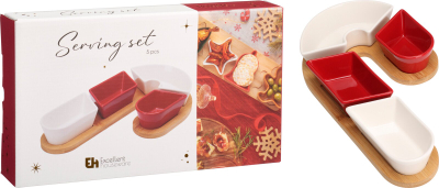 Set servirjeje Selsey Excellent Houseware, 5 pjesë, qeramikë me bazë druri, kuqe bardhë
